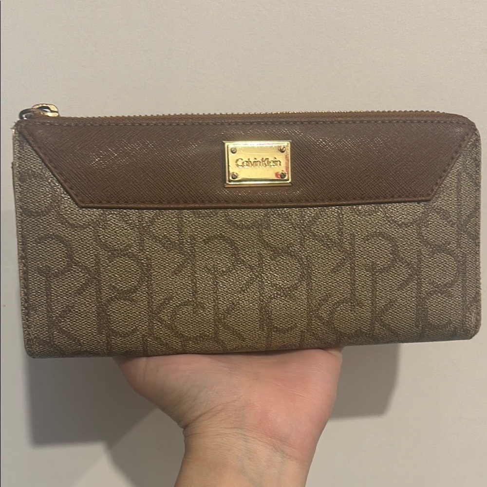 Calvin Klein Brown and Gold Key Card Holder with Monogram
